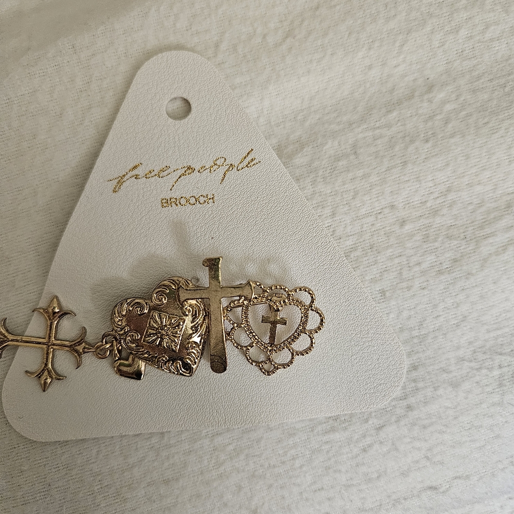 Free People Gold Heart and Cross Brooch Set
